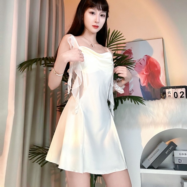 【少女心事】睡裙白色睡衣女士家居服睡裙春夏纯欲风露背显瘦性感