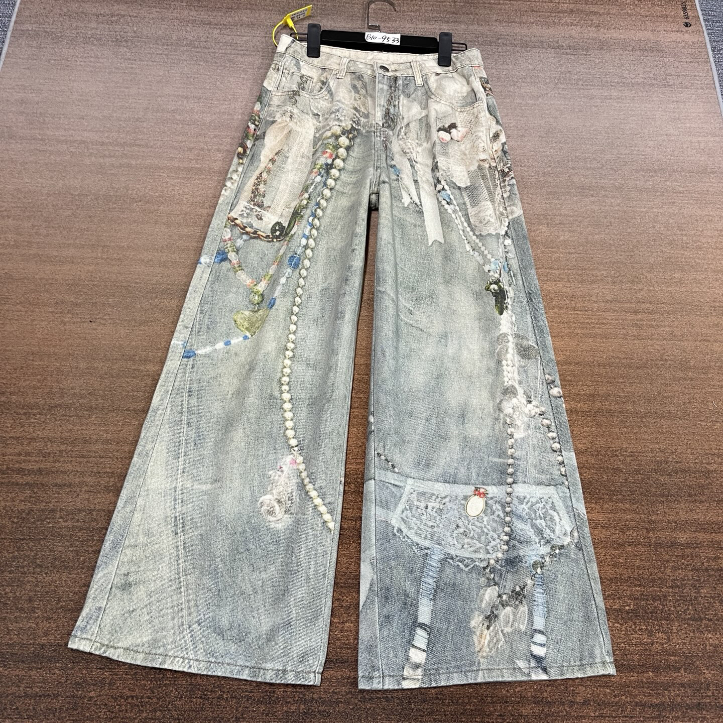 #B10-9533 链条印花 高级感 3D阔腿拖地女裤 无弹