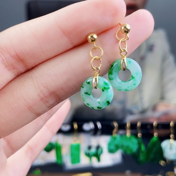 翡翠耳饰银S925镶嵌饰品