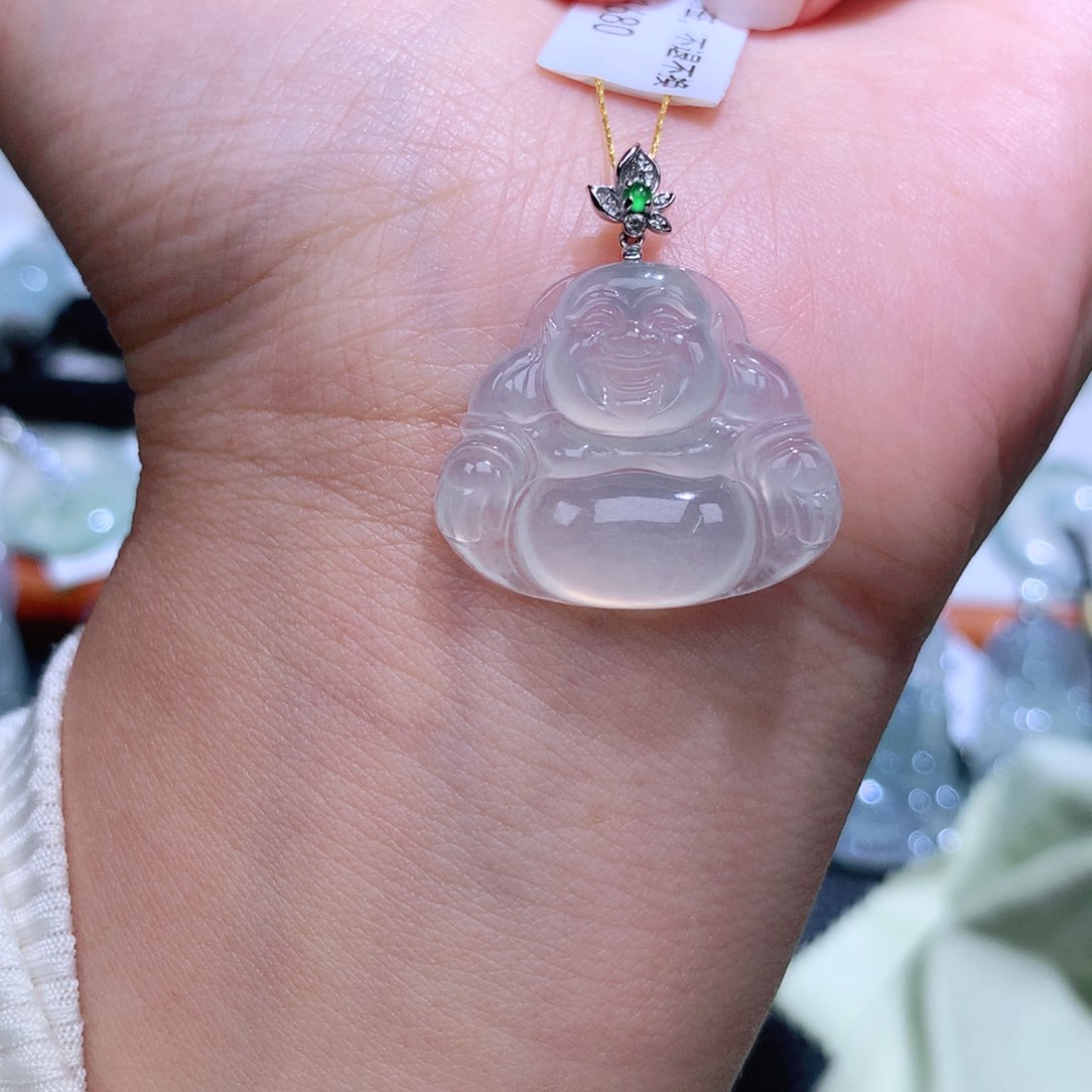 翡翠18K金镶嵌颈饰k*佛公