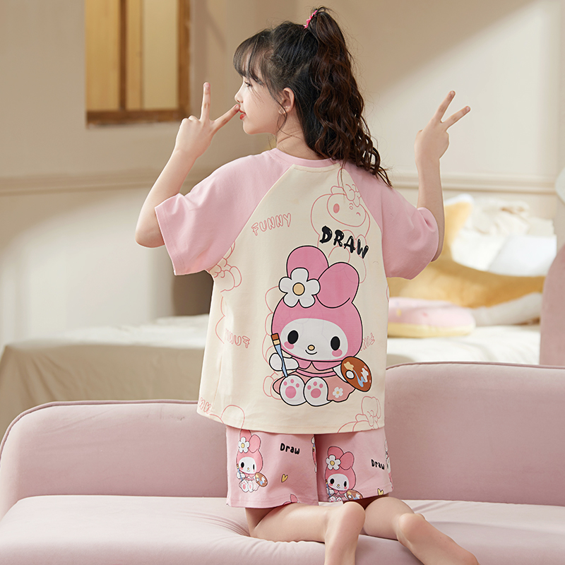 bejirog/北极绒儿童款睡衣女中童公主风短袖纯棉家居服夏天两件套
