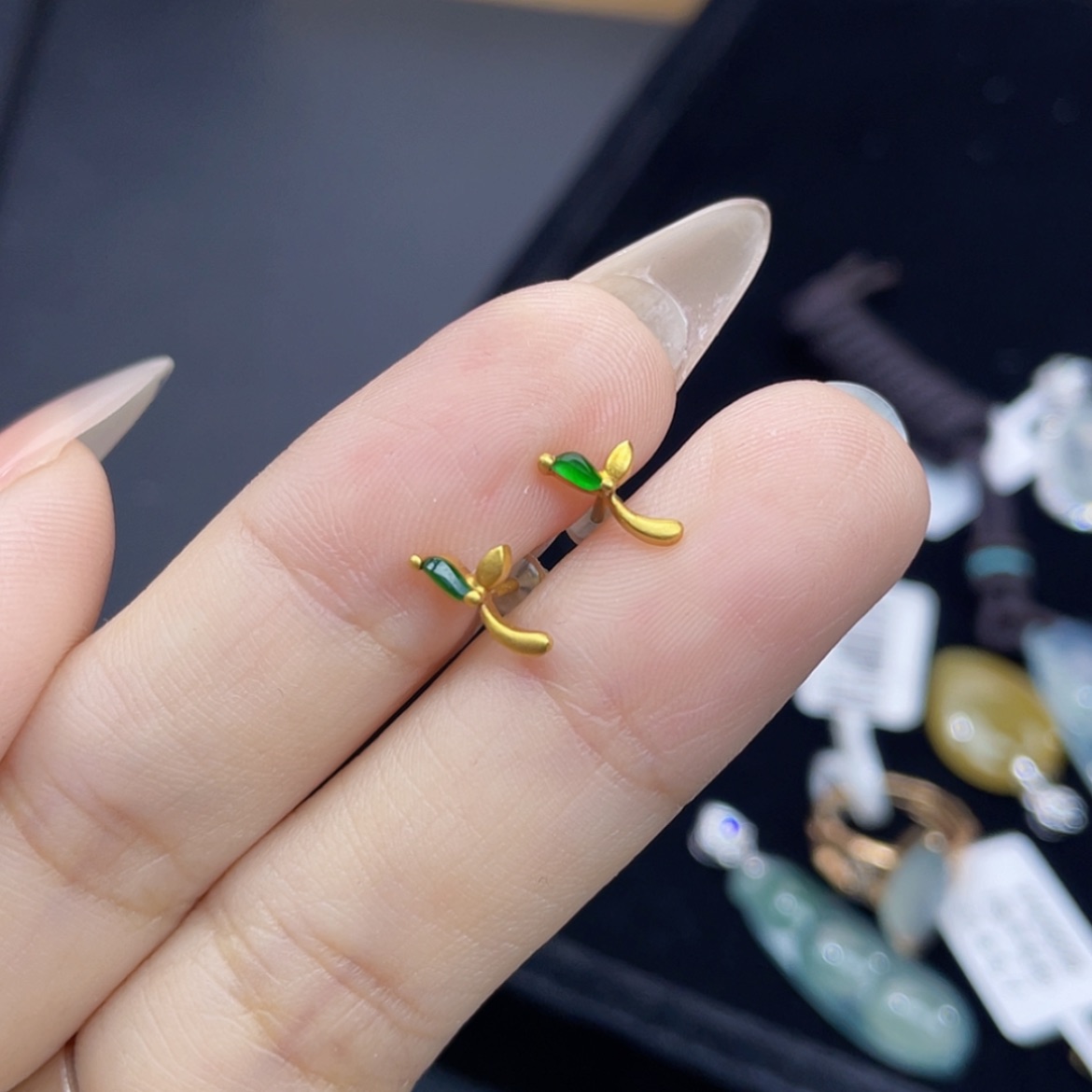 【闪购商品】翡翠耳饰18K金镶嵌27号 三叶草