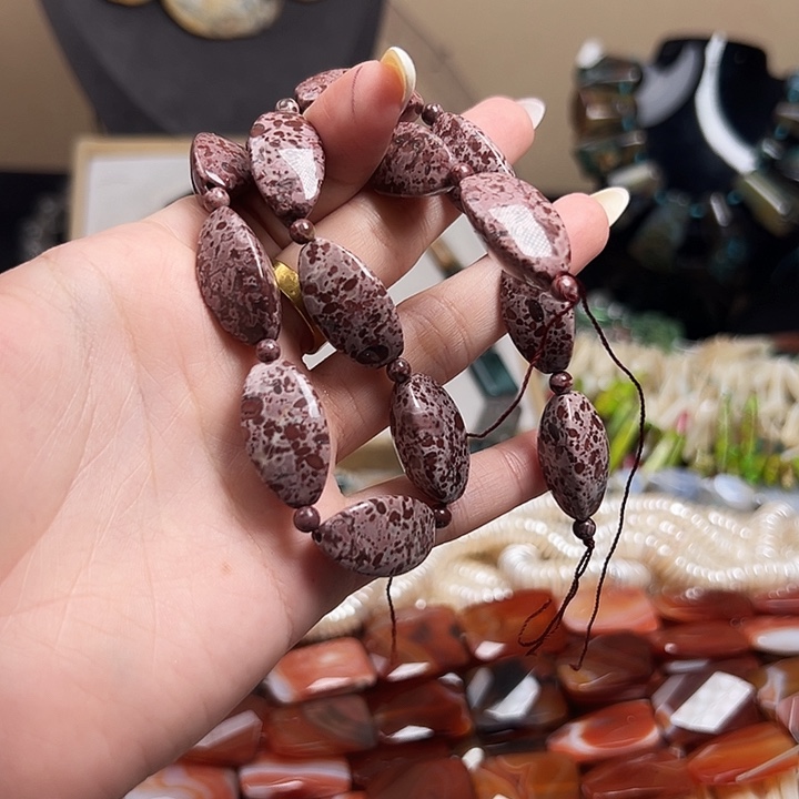 玛瑙/玉髓合金珠宝半成品j271 咖啡豹纹玛瑙一条