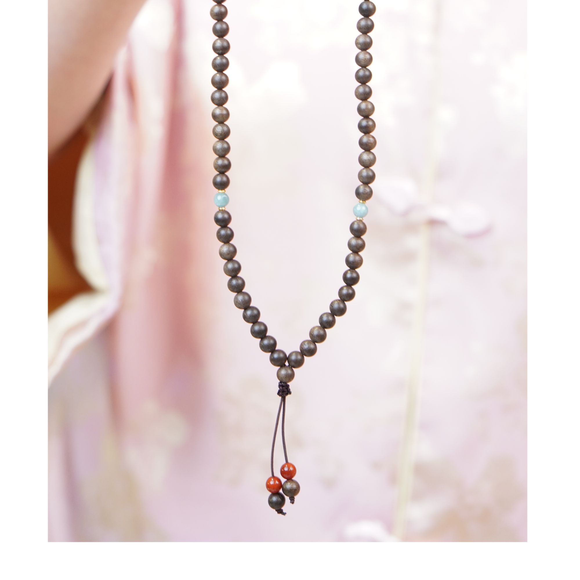 越南白棋沉香圆珠108颗多圈手串文玩好物