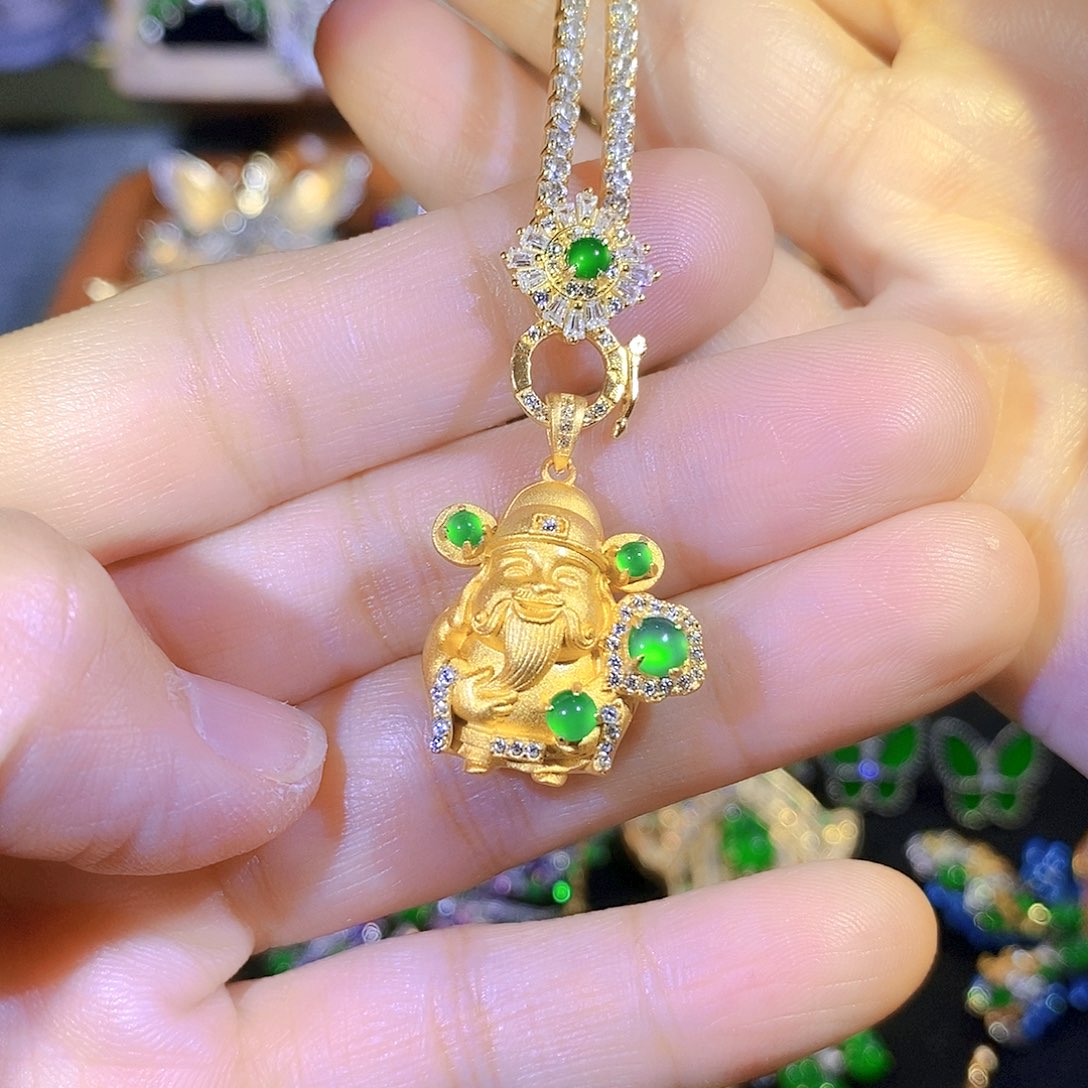 吊坠(不含链)银S925镶嵌翡翠