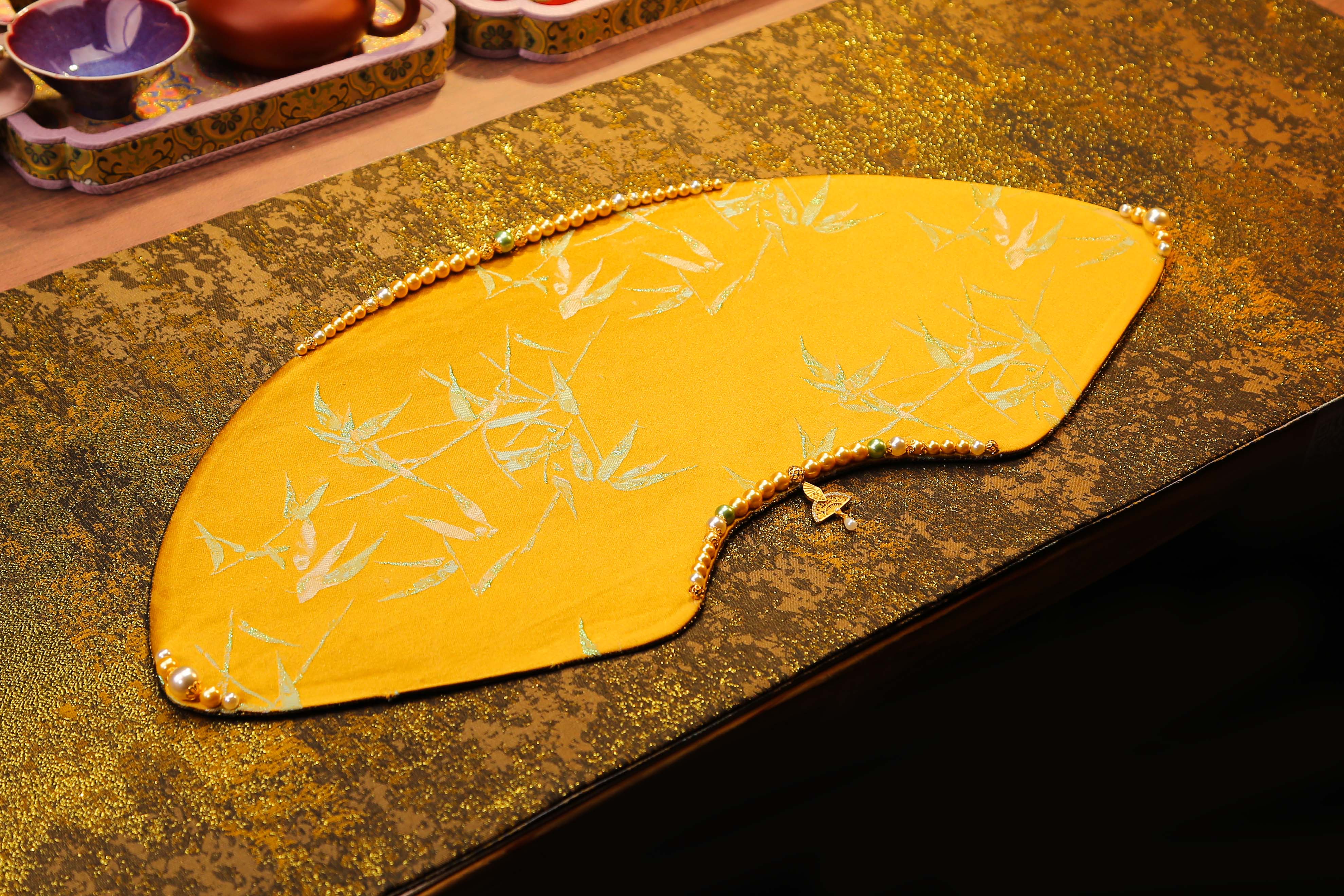 CX1151 大程造物 原创手工缝珠款 加大版扇形茶席 高档壶杯垫