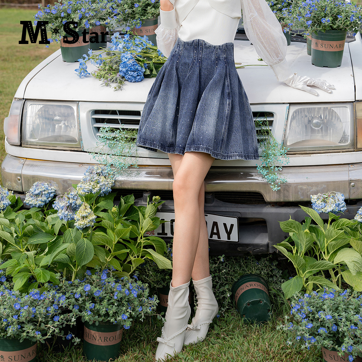 【蜜思仝】M-Star复古高腰牛仔半身裙短裙女百搭SFBQ113658