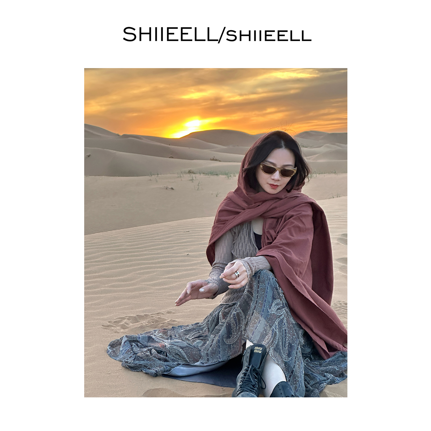 SHIIEELL新款咖色老钱风洋气亚麻混纺轻透镂空针织衫Z7186