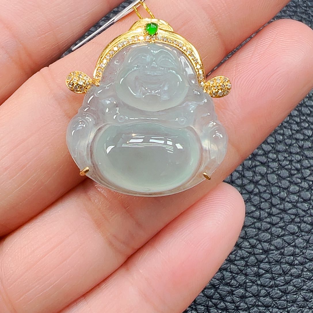 翡翠18K金镶嵌吊坠(不含链)佛公