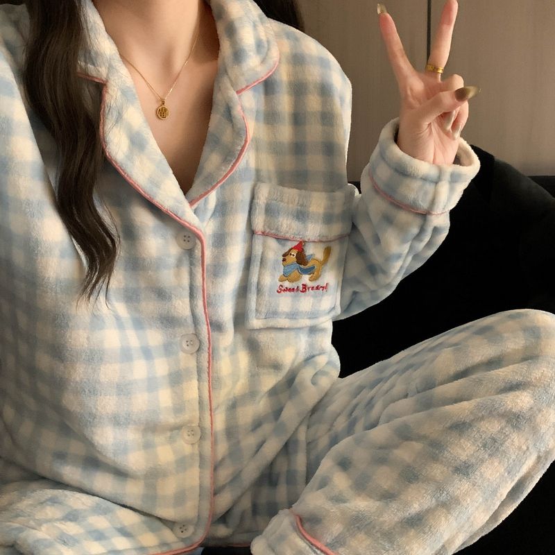 【3号链接】2025秋冬季绒款新款睡衣女加厚保暖两件套装加绒家居服