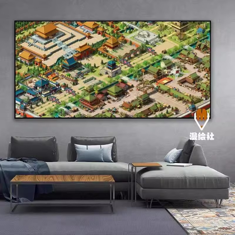 梦幻西游地图风景装饰画客厅沙发背景墙挂画网咖电竞酒店墙面壁画