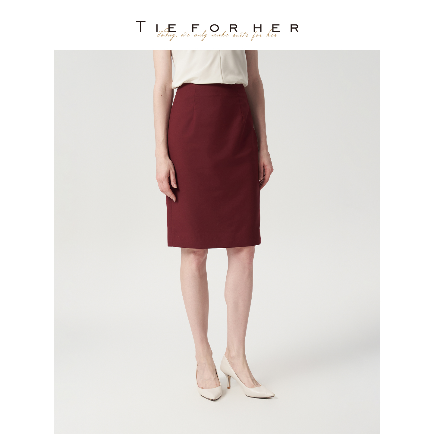 TieForHer 安可拉红时尚高级感职场通勤百搭显瘦一步半裙包臀裙