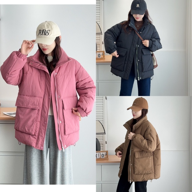 大码立领宽松拼接免烫加厚保暖秋冬棉服短款冬季外套女休闲百搭