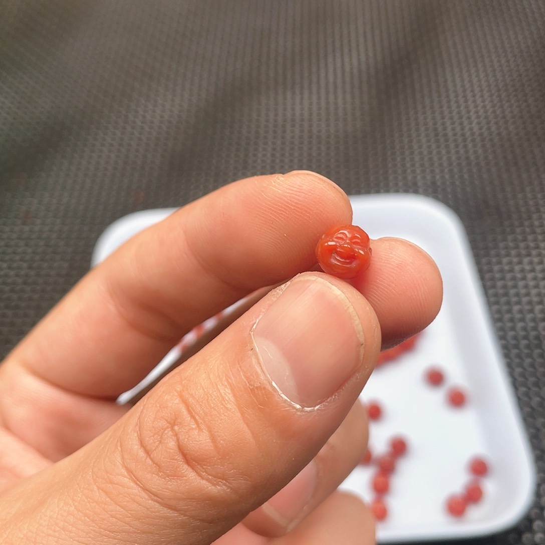 南红玛瑙未镶嵌34号 7mm➕柿子红佛头一组2颗
