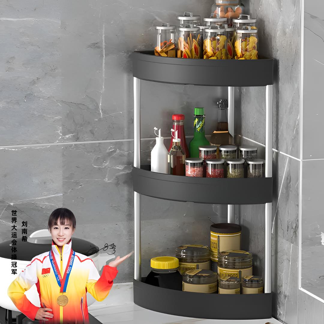 厨房扇形置物架多功能台面墙角三角调味料收纳架桌面多层转角架子