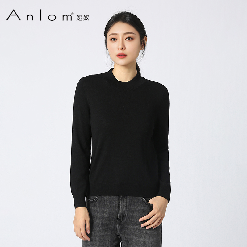 Anlom/娅奴工艺含羊毛简约休闲半高领新款宽松设计感修身针织衫