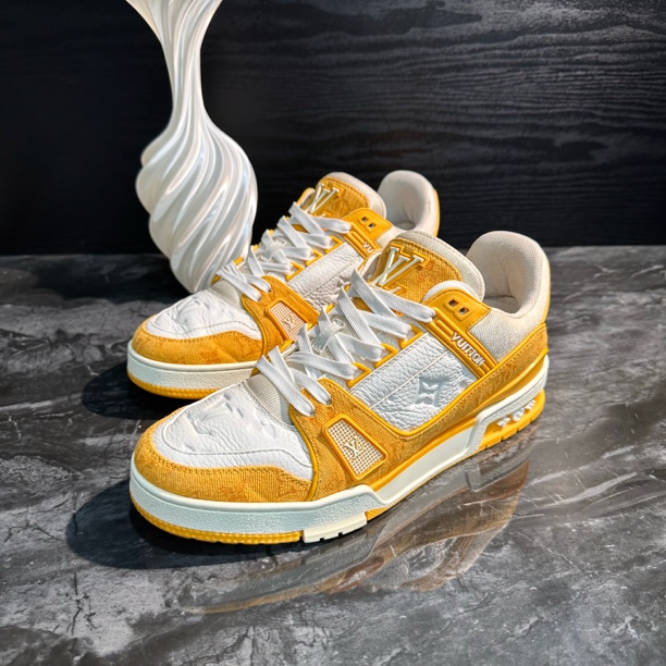 95新 LouisVuitton/路易威登 1347/40.5码/白黄牛仔Trainer板鞋