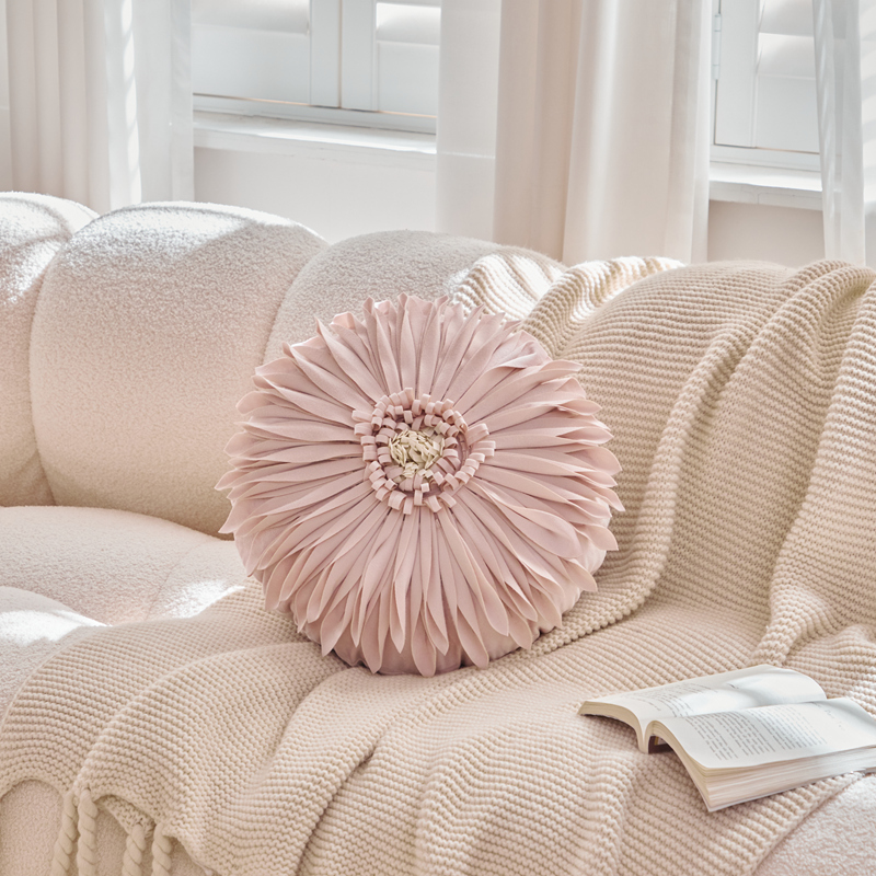 丝绒太阳花抱枕靠枕沙发靠垫含芯圆形纯色样板房卧室轻奢网红民宿