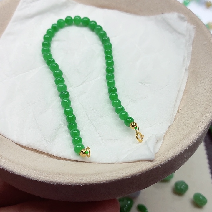 安***奇翡翠18K金镶嵌手链天然缅甸翡翠A货卡4.5