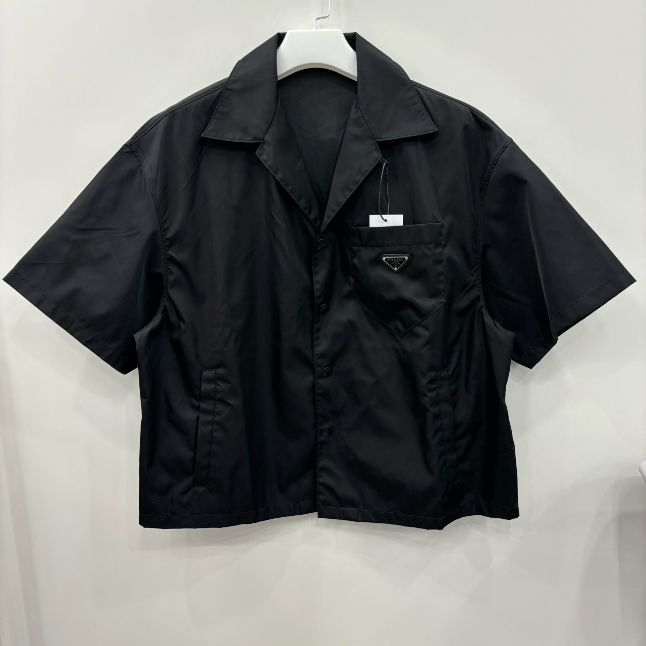 99新 Prada/普拉达 纯色胸前口袋Logo徽标尼龙衬衫/尺码XL/6387
