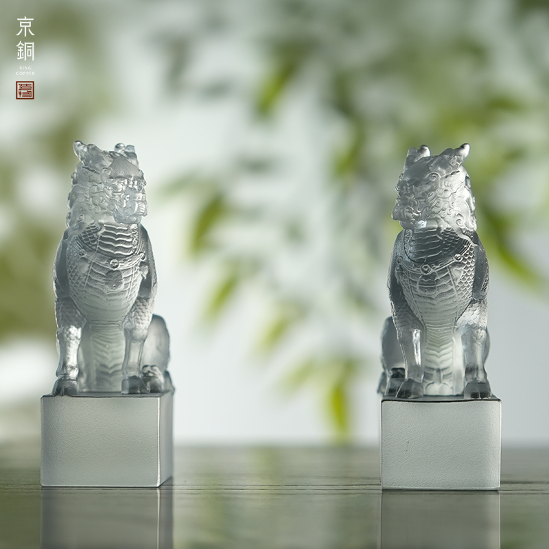 京铜手工古法琉璃麒麟印章10厘米桌面摆件手把件