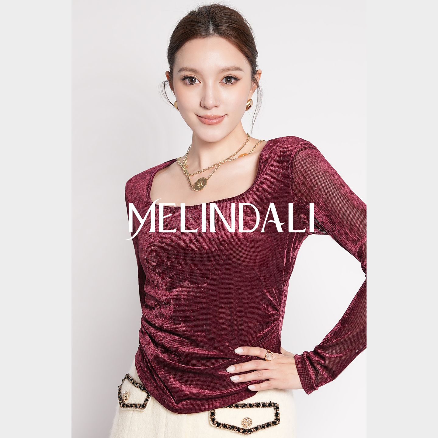 Melinda Li【浓情可可】日本进口泷定大阪植绒方领修身上衣