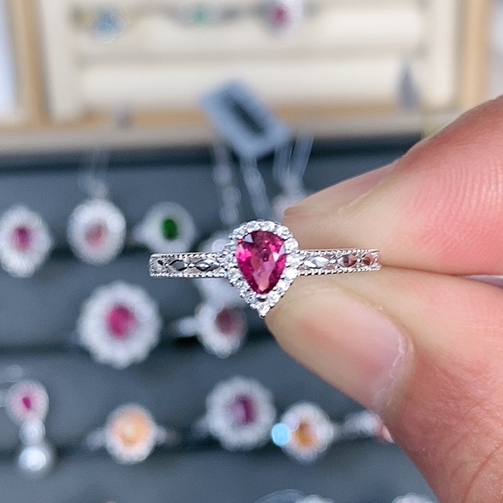 碧玺戒指银S925镶嵌卢比戒