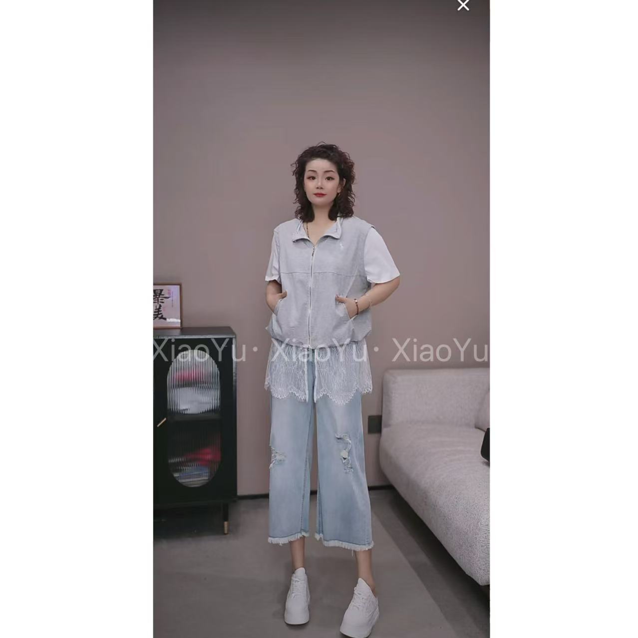 【No退换】瑕疵品 欧货【个性拼蕾丝拉链短袖上衣】UP 223