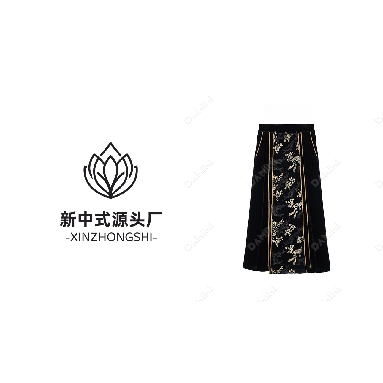 新中式丝绒马面裙绣花飘片重工提花气质半裙LYFBQ1182