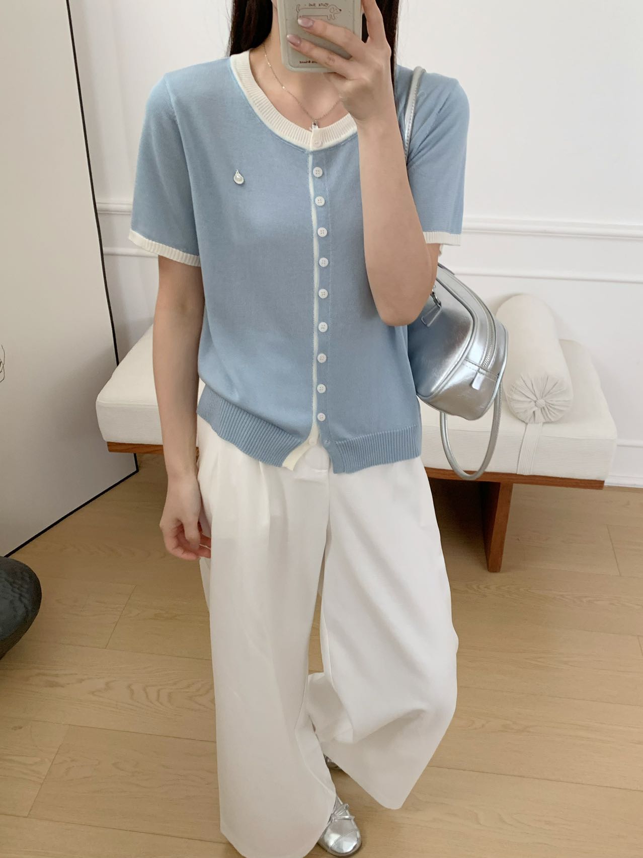 2号合集链接夏季圆领针织衫拼色毛针织衫夏季短袖气质毛衣