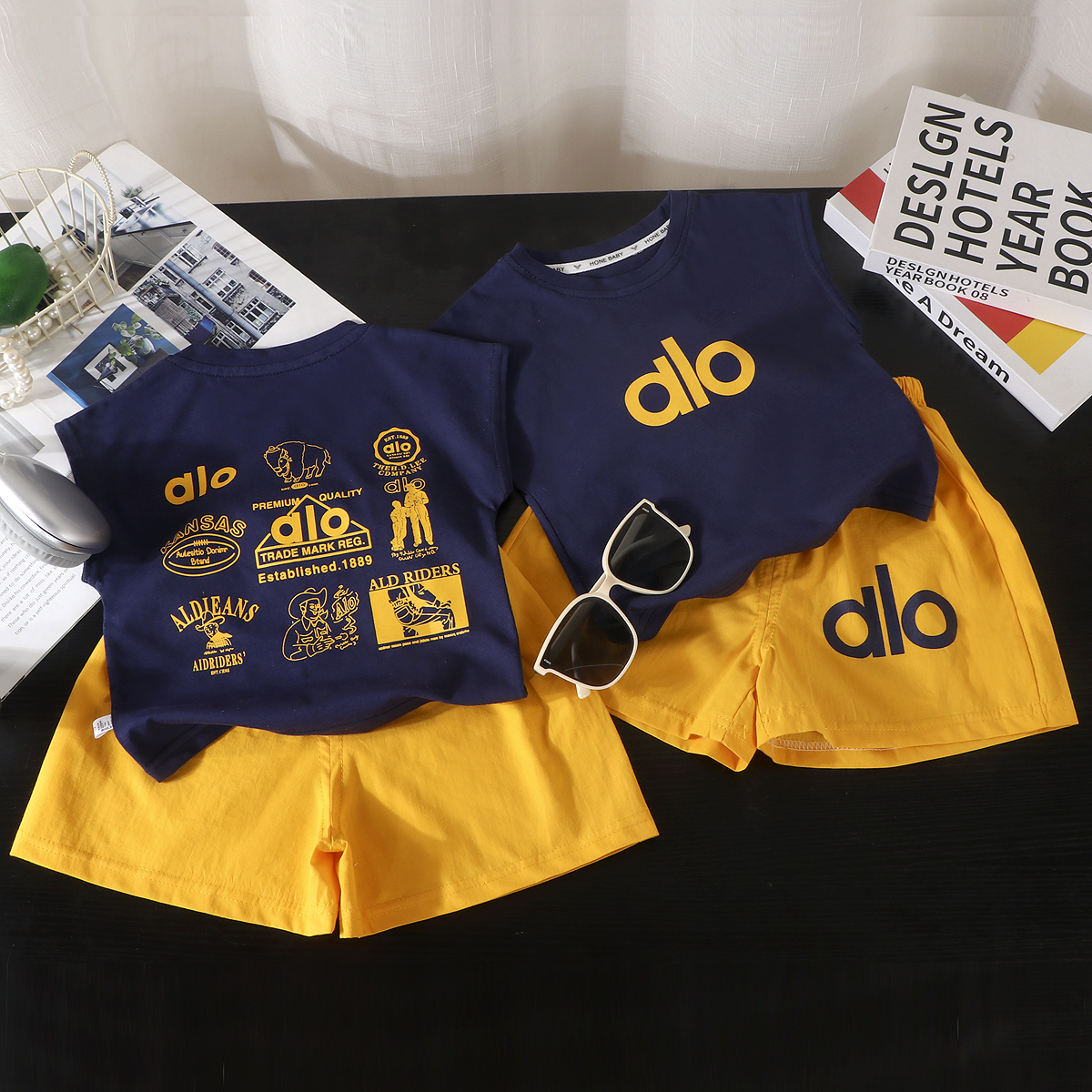 男女童A类纯棉双面印花夏季套装短裤薄款洋气童装无袖背心两件套