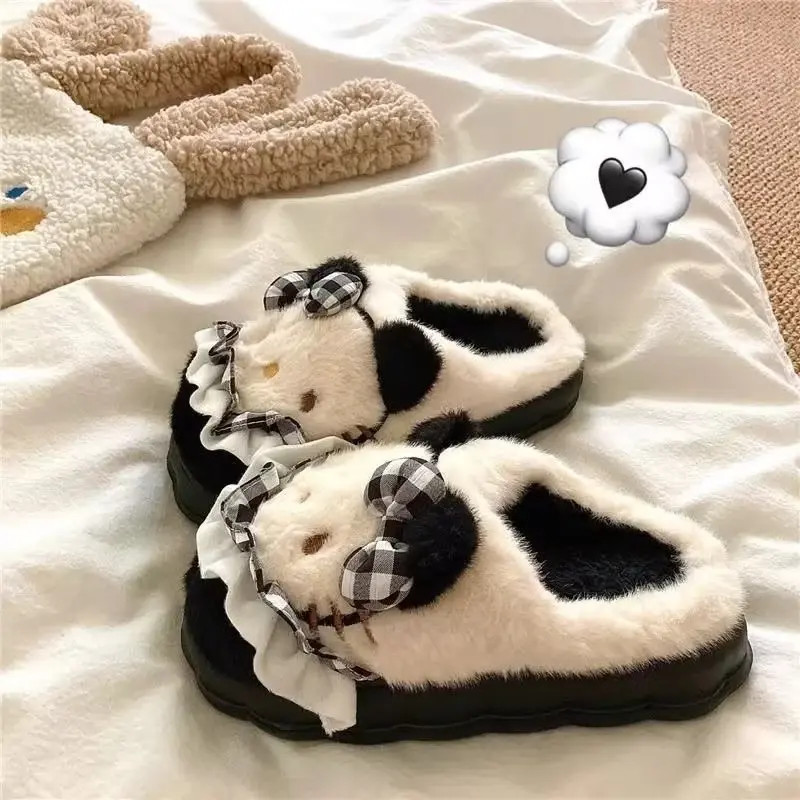 冬季厚底防滑加绒加厚保暖毛毛拖鞋居家毛绒拖鞋女款可爱卡通外穿