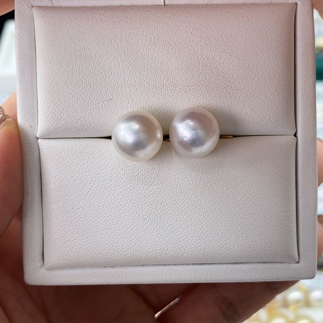 海水珍珠耳饰18K金镶嵌澳白10-11m m