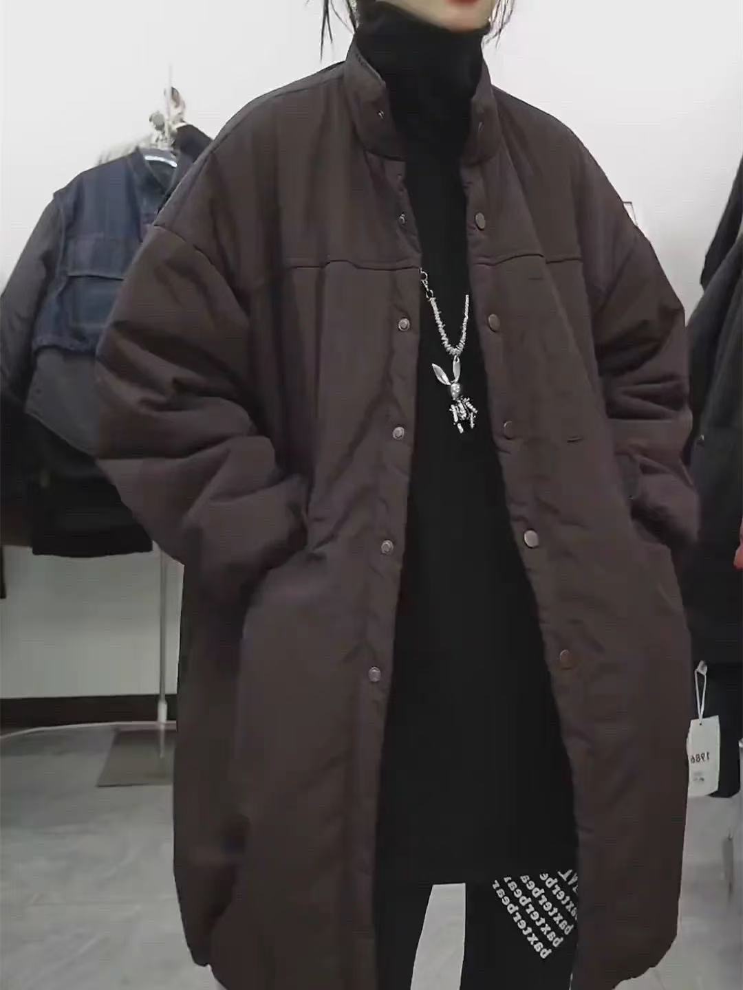 欧货大版棉服外套女冬季新款立领棉衣中长款宽松显瘦女时尚外套潮