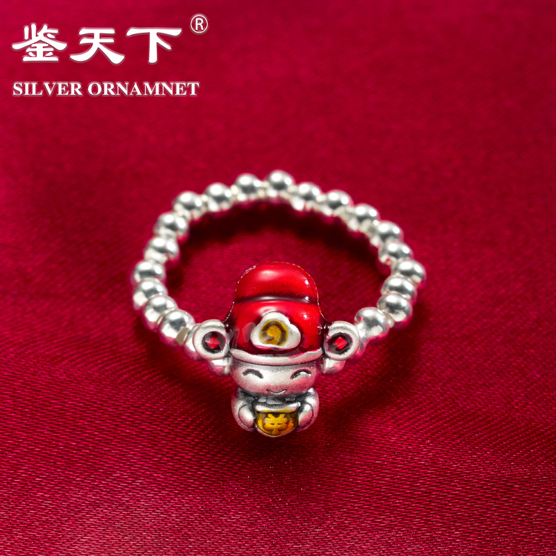 足银戒指 【鉴天下】珐琅彩足银祥云财神戒指08100067百搭时尚气质