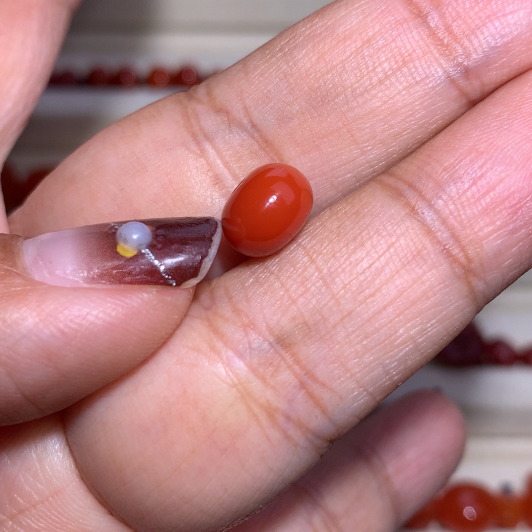 南红玛瑙未镶嵌隔珠9×6.6满肉柿子锦 微微纹