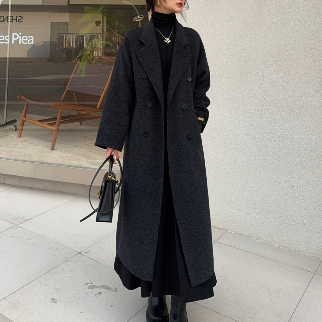 FQ2025秋冬新款双面羊毛大衣女中长款韩版时尚气质宽松毛呢外套厚