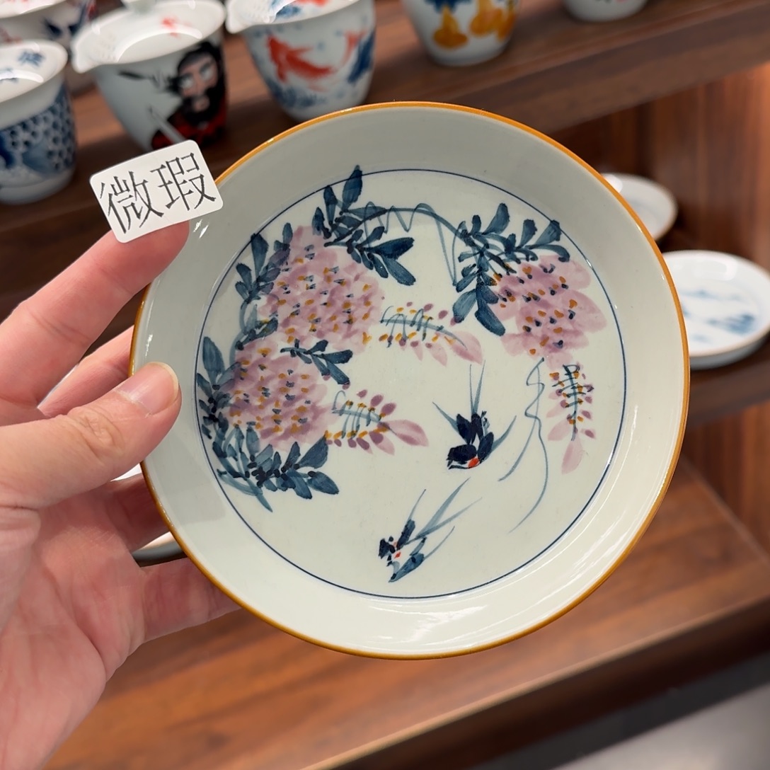 釉下手绘茶具微瑕