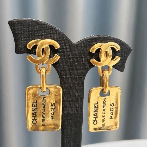 95新 Chanel/香奈儿 Chanel vintage香奈儿中古铭牌康鹏耳夹