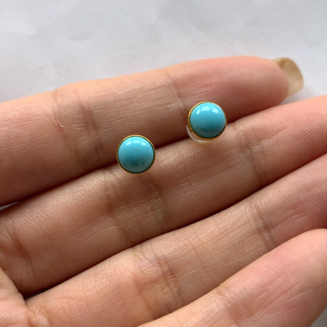 绿松石耳饰18K金镶嵌