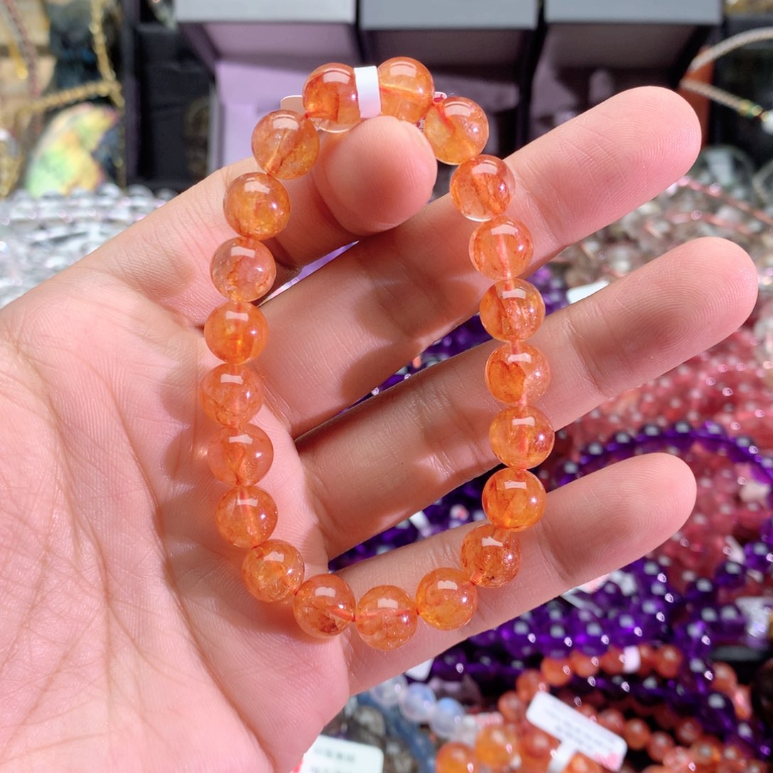 水晶手串未镶嵌北****北红胶花手链9