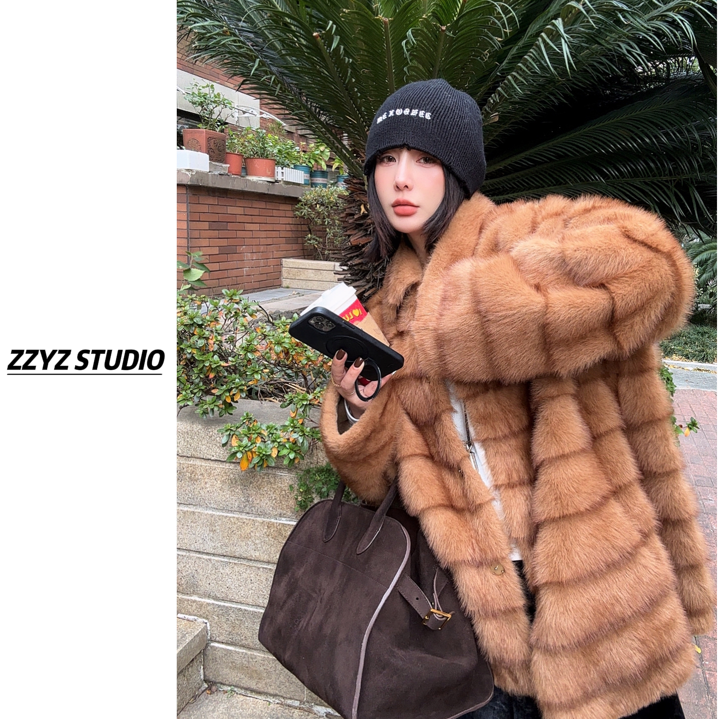 【ZZYZ】“北欧冬令时”中古老钱调小翻领皮毛一体中长款环保毛毛外套