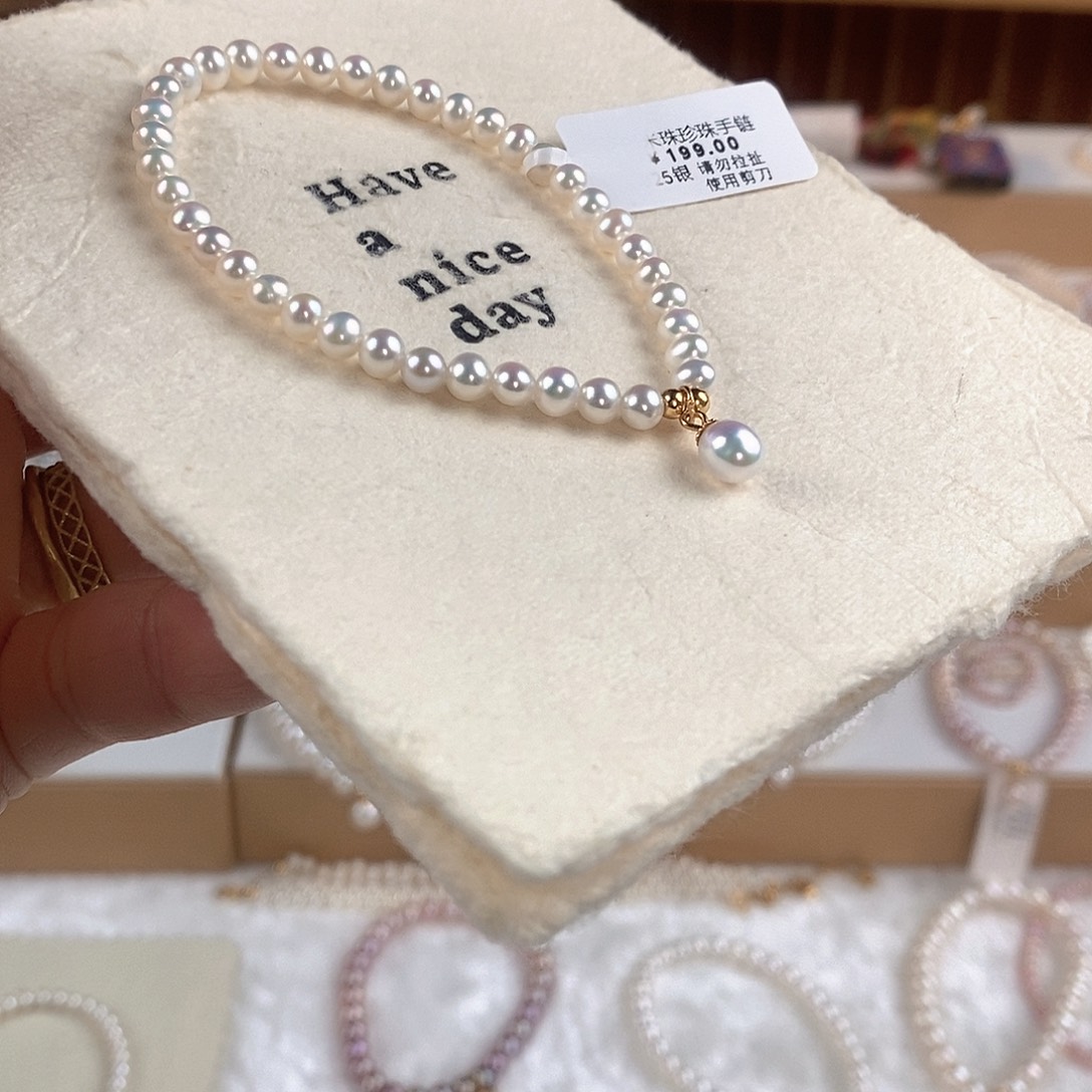 手绳银S925镶嵌淡水珍珠