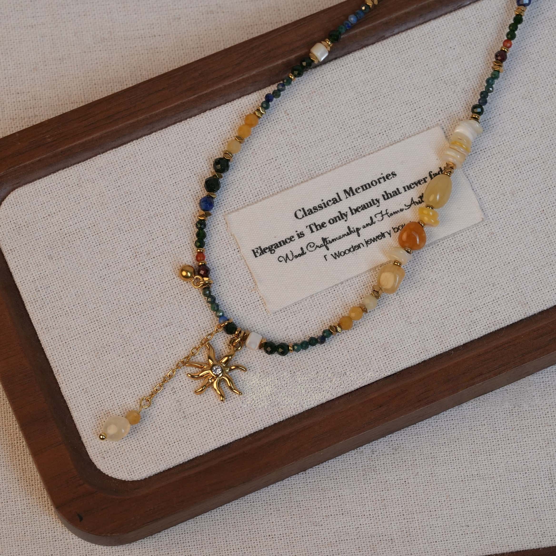 钛钢项链 【鸢尾项链】钛钢太阳花手工串珠小众复古百搭简约锁骨链 