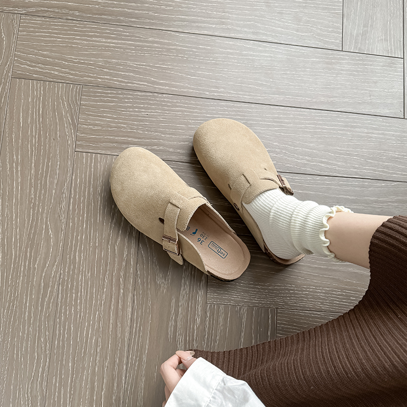 超好版本~圆包头勃肯鞋厚底包头休闲外穿勃肯拖鞋女半拖-241338-2