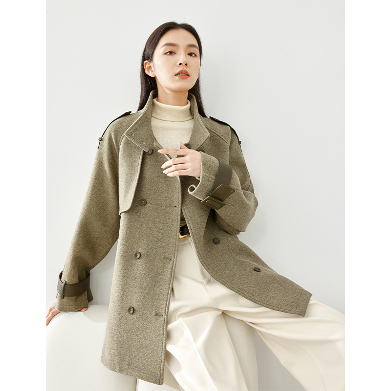 梵希蔓含绵羊毛大衣女秋冬保暖加厚翻领西装毛呢外套M5627/A0067