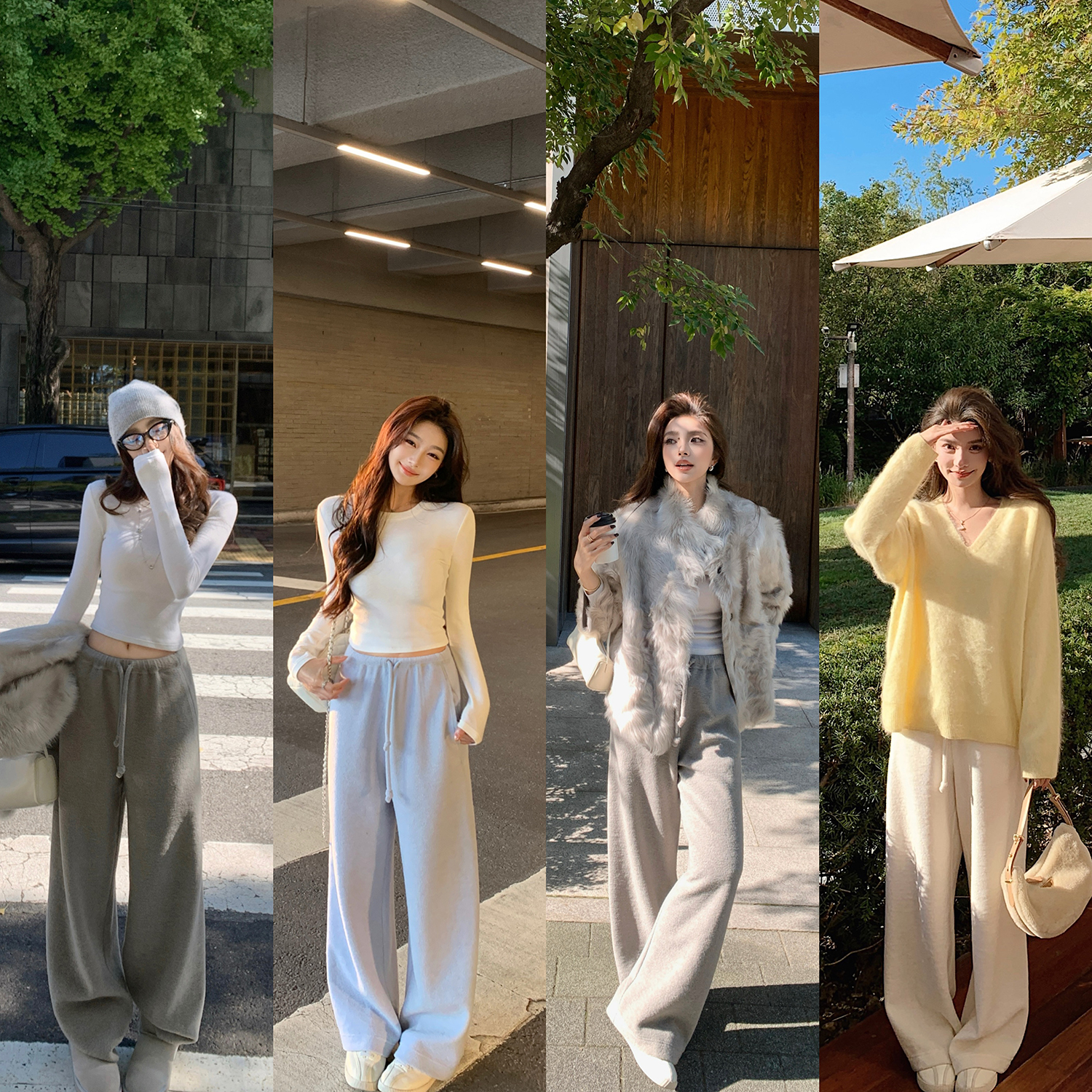 "羊毛颗粒裤"API力荐！羊毛圈圈呢560g温暖绵柔时髦松紧腰直筒裤!