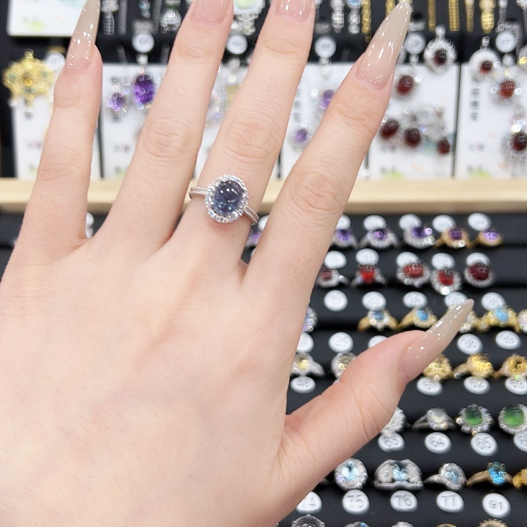 海蓝宝石戒圈银S925镶嵌戒指