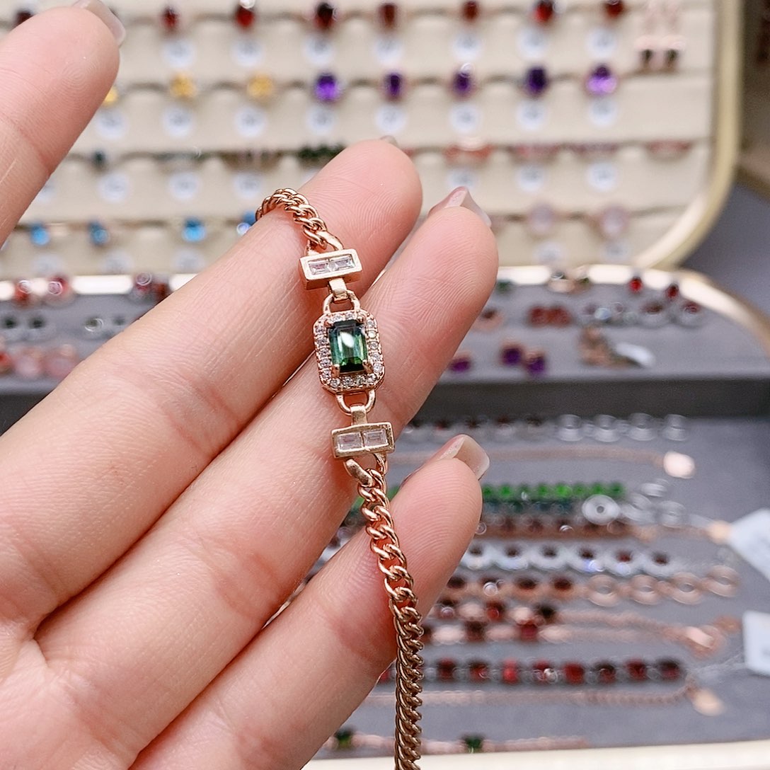 碧玺手链银S925镶嵌手链