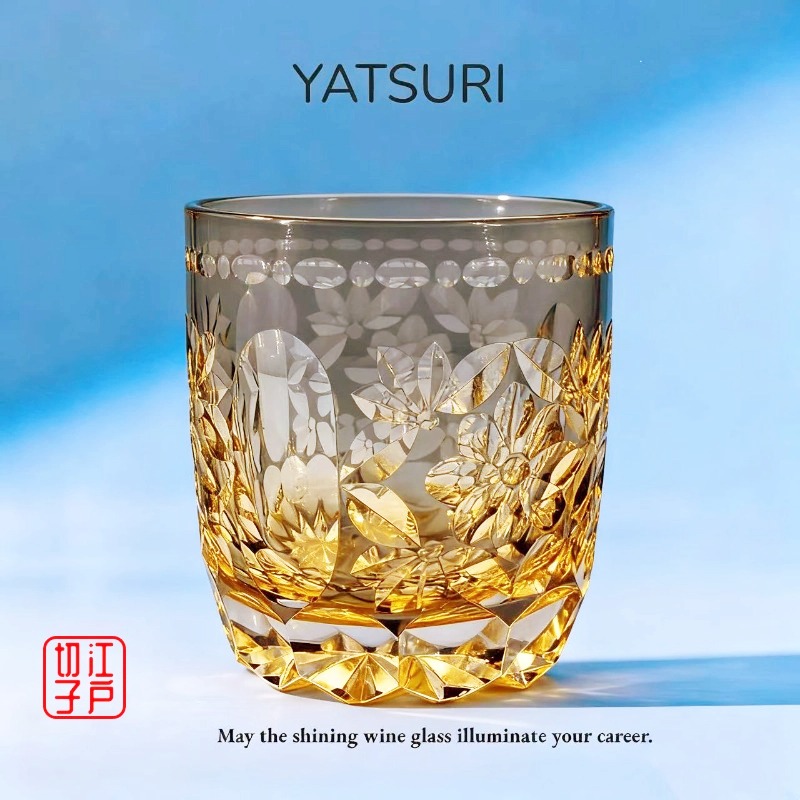 YATSURI新玉舞江户切子水晶杯纯手工雕刻日式高级感威士忌酒杯